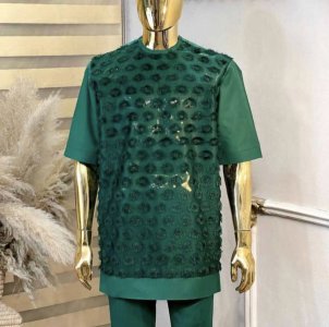 Green Embroidery details 3/4 Sleeve Kaftan